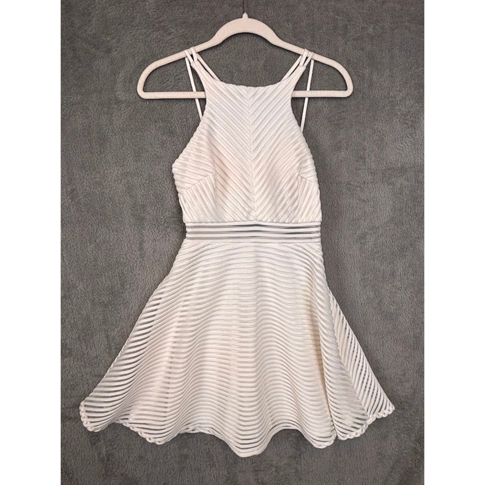 Dear Moon Womens White Textured Stripe Homecoming Dress High Neck Cross Back S